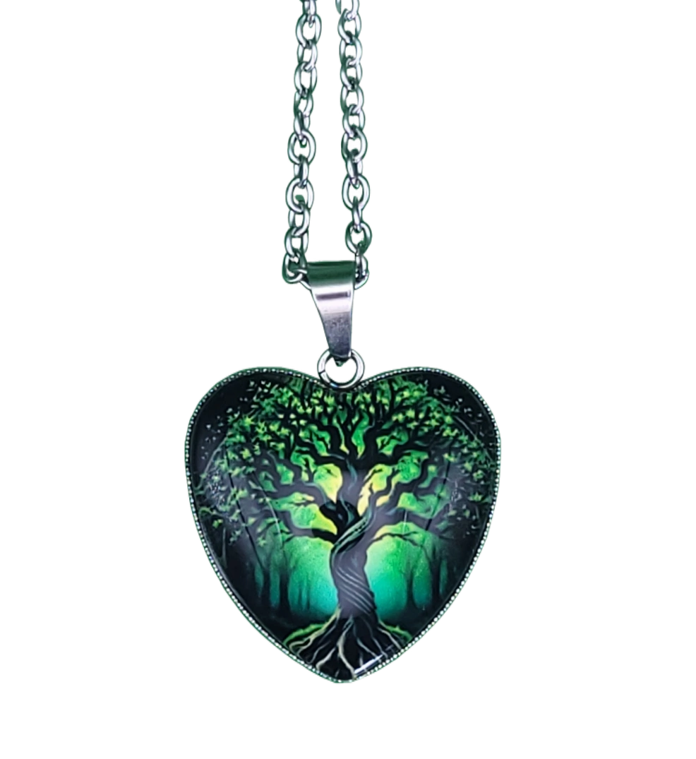 Collier Pendentif Coeur vert Arbre de Vie