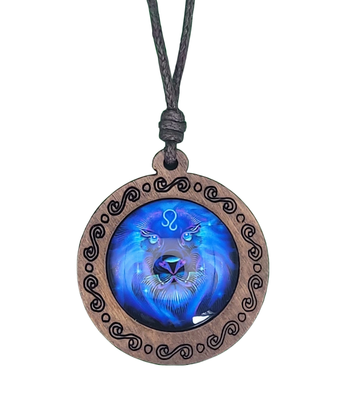 Collier Pendentif Lion zodiacal bleu luminescent