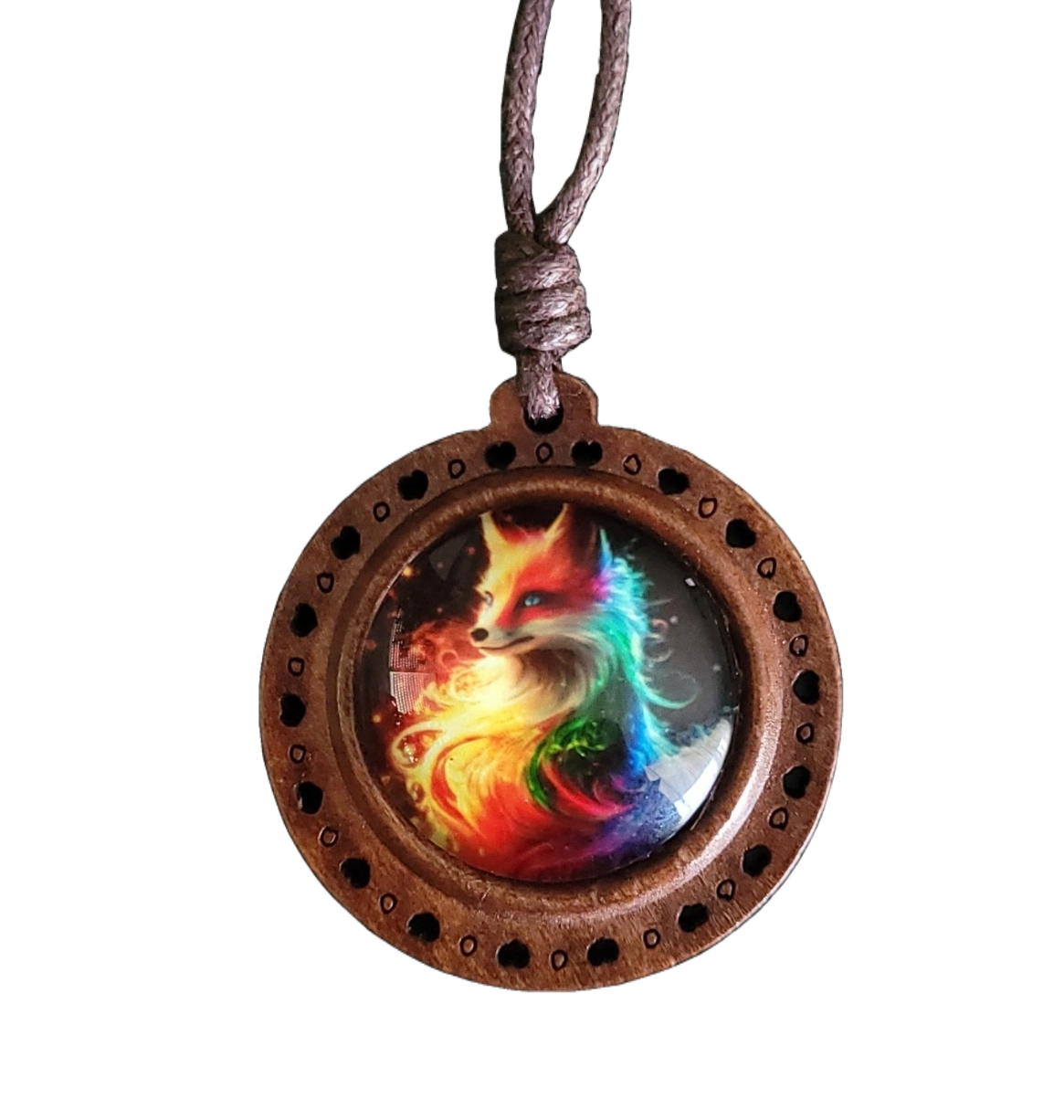 Collier Pendentif Renard Arc-en-Ciel Cosmique