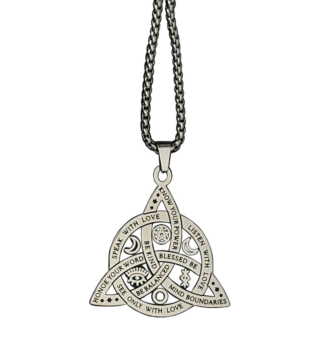 Collier Pendentif Celtique Triquetra Mystique Étoiles et Lunes